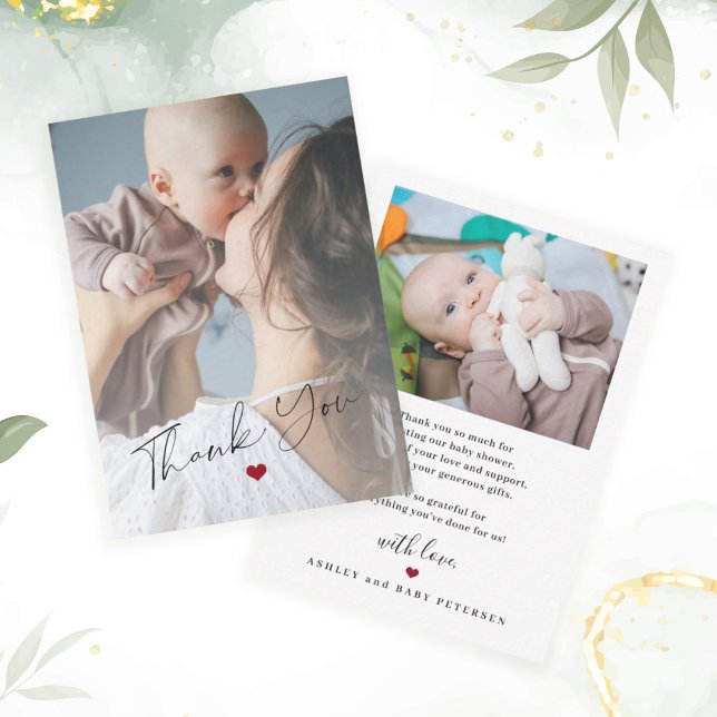 Carte De Correspondance Remerciement bébé 2 photos script simple merci (This is i MINI CARD - bigger sizes available)