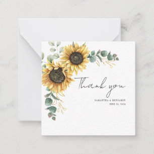 Carte De Correspondance Remerciement de mariage Fleur de tournesol et euca