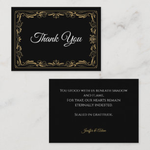 Carte De Correspondance Remerciement de mariage gothique noir et or élégan