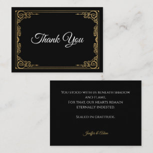 Carte De Correspondance Remerciement de mariage gothique noir et or élégan