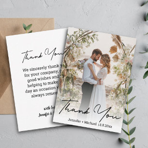 Carte De Correspondance Remerciement de photo de mariage de script organiq