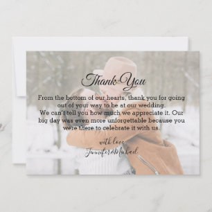 Carte De Correspondance Remerciement de photo de mariage d'hiver d'écritur