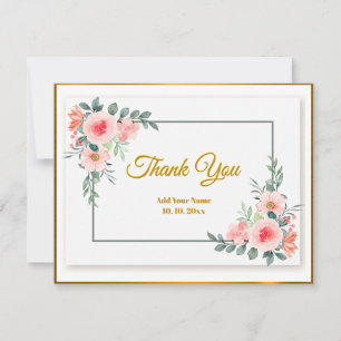 Carte De Correspondance Remerciement Floral Aquarelle Rose et Vert
