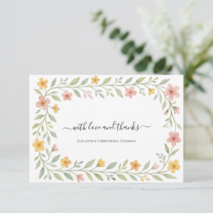Carte De Correspondance Remerciement floral aquarelle rose jaune