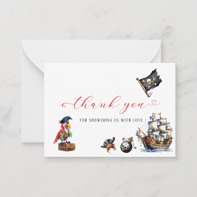 Carte De Correspondance Remerciement pour fête d'anniversaire pirate aquar (Devant)