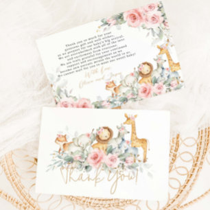 Carte De Correspondance Remerciements de Baby Shower Jungle Animale Floral