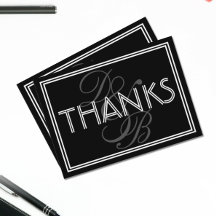 Remerciements de monogramme Art Déco noir et blanc