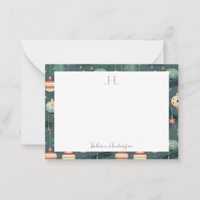 Carte De Correspondance Remerciements de Noël Monogramme (Devant)