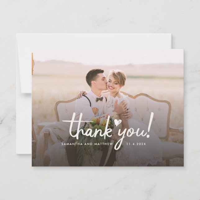 Carte De Correspondance Remerciements de photos de mariage de script moder (Devant)