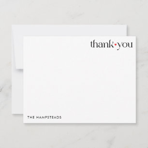 Carte De Correspondance Remerciements modernes avec cœur rouge de la part