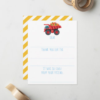 Carte De Correspondance Remerciements pour anniversaire de camion à benne