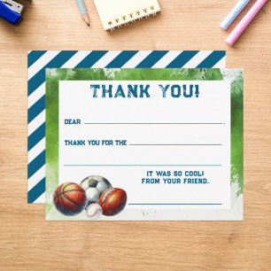 Carte De Correspondance Remerciements pour les sports pour garçons à rempl