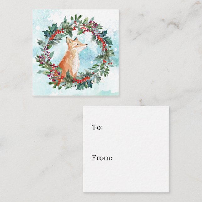 Carte De Correspondance Renard de forêt aquarelle Noël (Devant / Derrière)