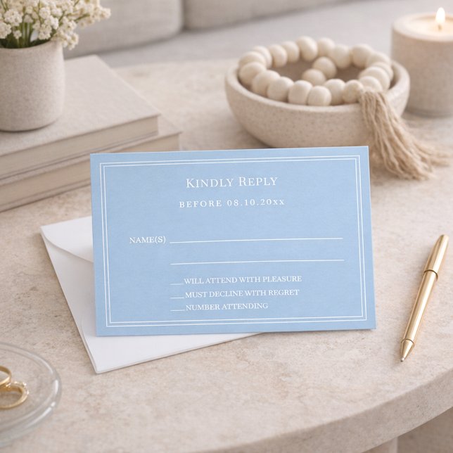 Carte De Correspondance Réponse de mariage bleu poussiéreux RSVP (Créateur téléchargé)