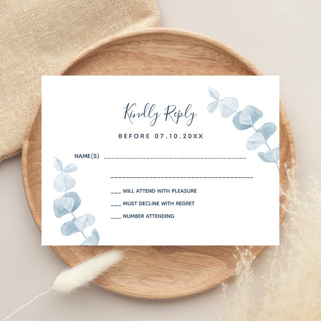 Carte De Correspondance Réponse de mariage eucalyptus bleu blanc RSVP (Créateur téléchargé)