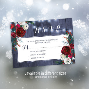 Carte De Correspondance Réponse de mariage hivernal rustique élégant rouge