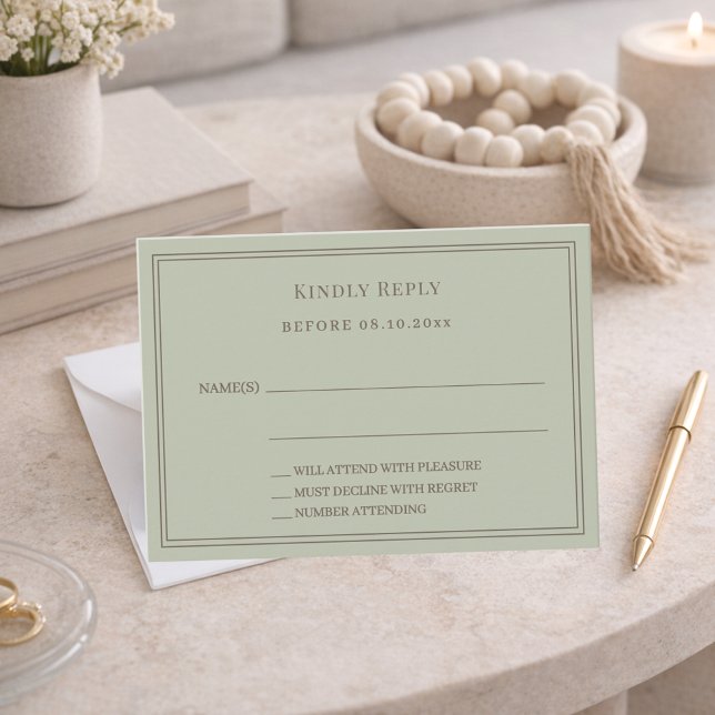 Carte De Correspondance Réponse de mariage vert sauge RSVP (Créateur téléchargé)