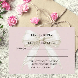 Carte De Correspondance Réponse en forme de nœud en crème rose blush pouss