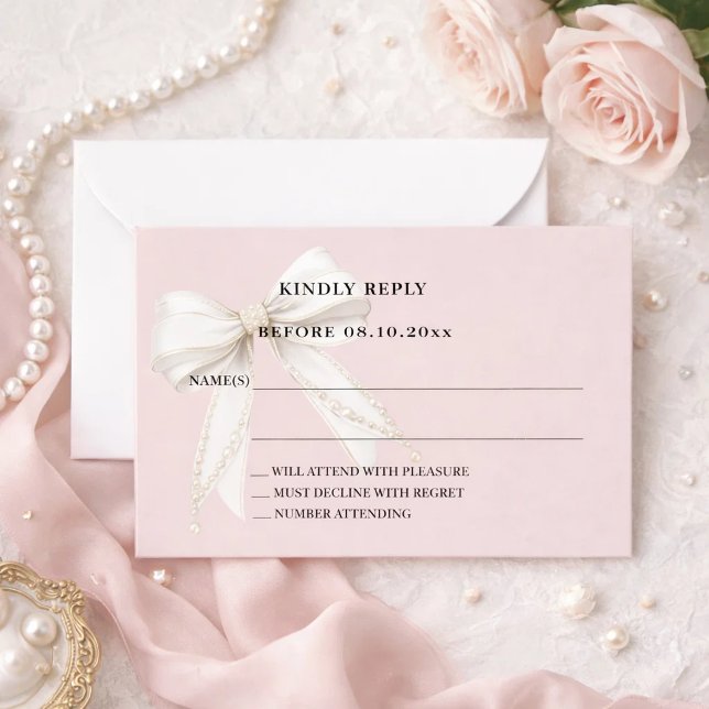 Carte De Correspondance Réponse RSVP nœud papillon en ivoire rose blush po (Créateur téléchargé)
