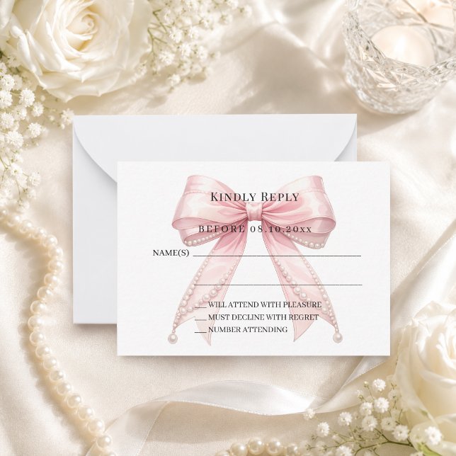 Carte De Correspondance Réponse RSVP ruban rose blush (Créateur téléchargé)