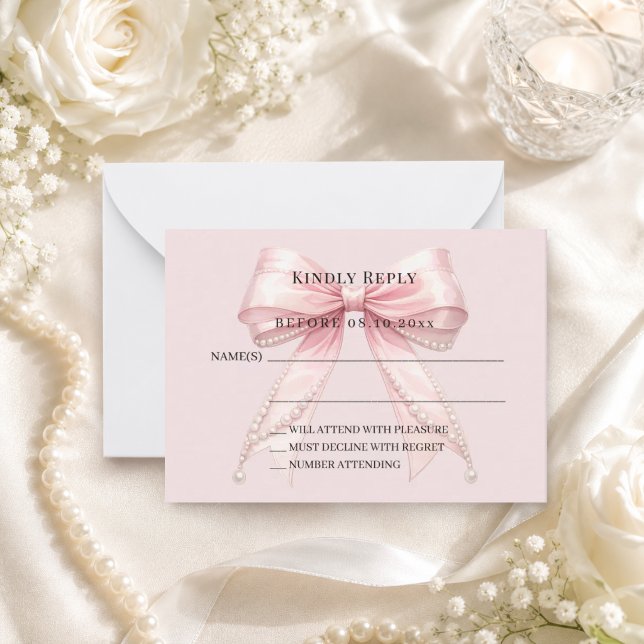Carte De Correspondance Réponse RSVP ruban rose blush (Créateur téléchargé)