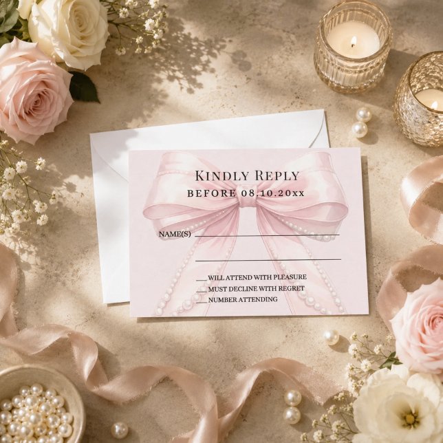 Carte De Correspondance Réponse RSVP ruban rose blush (Créateur téléchargé)