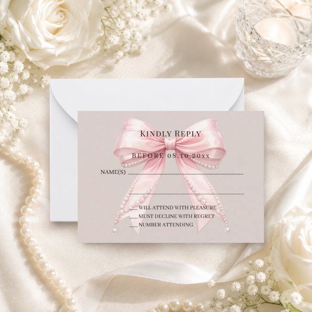 Carte De Correspondance Réponse RSVP ruban rose taupe (Créateur téléchargé)
