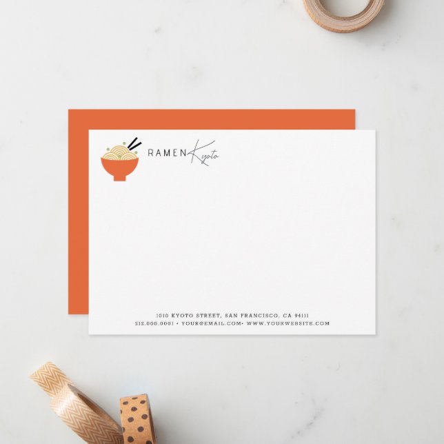 Carte De Correspondance Restaurant Ramen/Japonais Moderne Blanc (Devant/Arrière en situation)
