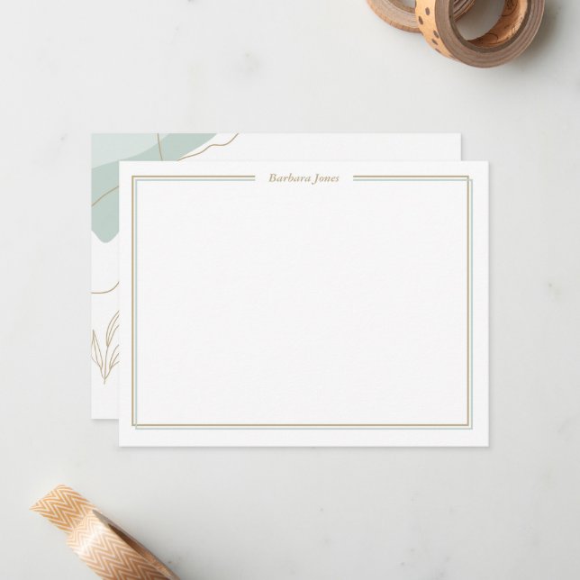 Carte De Correspondance Résumé vert avec feuilles dorées (Devant/Arrière en situation)