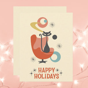Carte De Correspondance Retro Atomic Chat Vintage Joyeux Fêtes