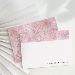 Carte De Correspondance Retro Blush Pink Disco Ball Mirror   Monogramme