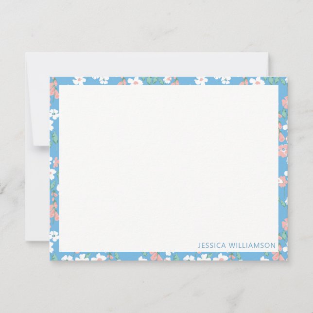 Carte De Correspondance Retro Boho Blue Ditsy Floral Nom personnalisé (Devant)