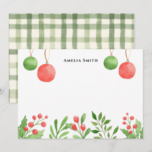 Carte De Correspondance Rétro floral vert aquarelle joyeux Noël