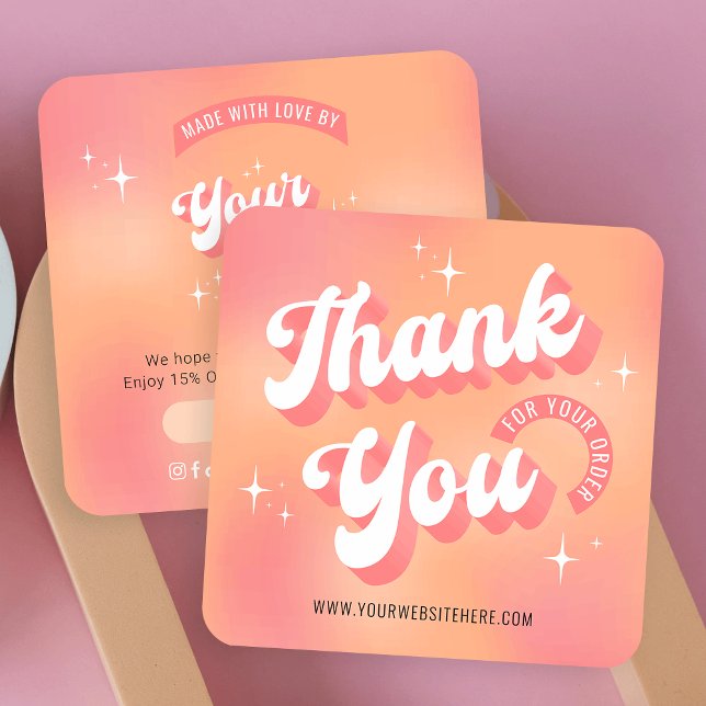 Carte De Correspondance Retro Peach Pink Logo Merci d'affaires pour comman (Modern business thank you cards featuring a groovy peachy design with space for your logo)