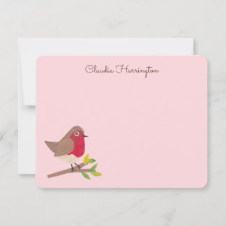 Carte De Correspondance Retro Red Robin Hand-Illustrated Pastel Pink