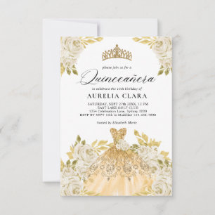 Carte De Correspondance Robe d'or en ivoire de Glam Floral 15e Quinceañera