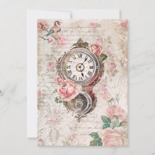 Carte De Correspondance Romantic French Roses, Clock & Filigree Collage