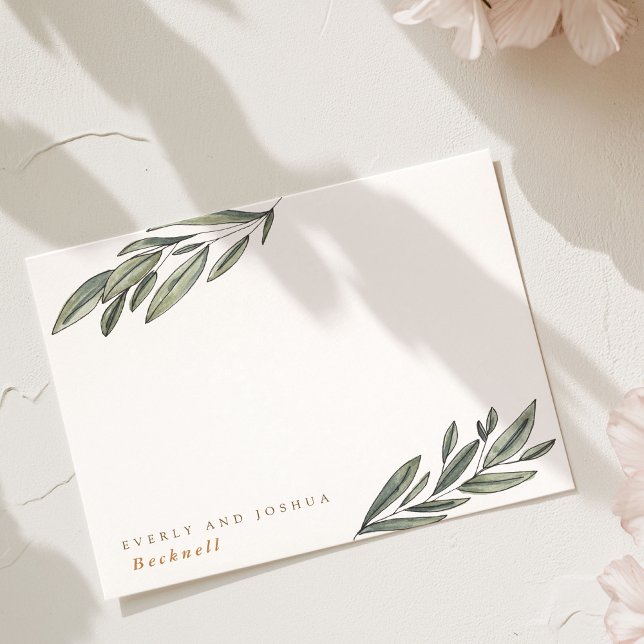 Carte De Correspondance Romantique À feuillage persistant Chic Botanique P (Romantic Evergreen Chic Botanical Personalized Note Card)
