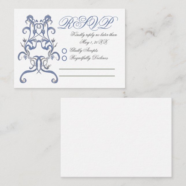 Carte De Correspondance Romantique Dusty Blue Thistle Wedding RSVP (Devant / Derrière)