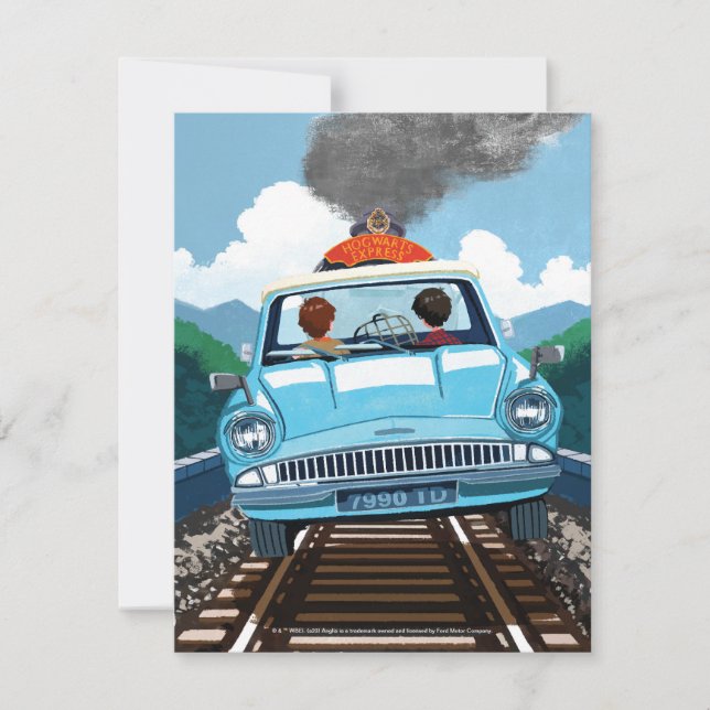 Carte De Correspondance Ron & HARRY POTTER™ en voiture volante vers HOGWAR (Devant)