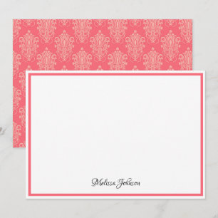 Carte De Correspondance Rose Damask Floral Élégant Monogramme Fille