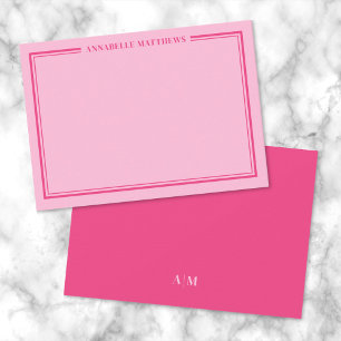 Carte De Correspondance Rose Deux Bordures Minimaliste Monogramme de Nom