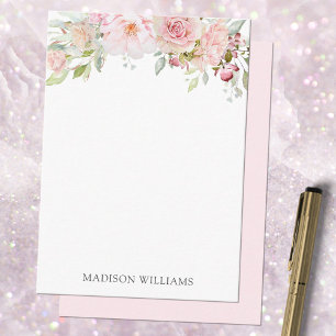 Carte De Correspondance Rose Fleur de Roseau Rose Clair Monogrammée