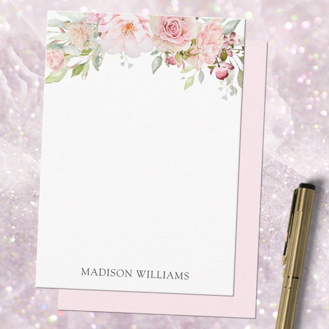 Carte De Correspondance Rose Fleur de Roseau Rose Clair Monogrammée (In situ)