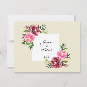 Carte De Correspondance rose floral avec feuille simple rustique moderne m