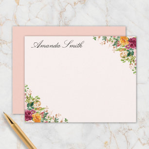 Carte De Correspondance Rose Florale Élégante Monogramme Aquarelle