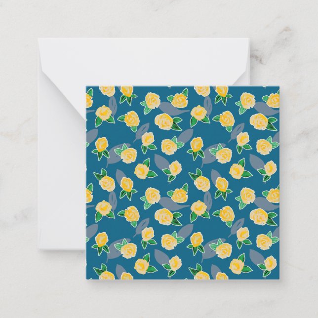 Carte De Correspondance Rose florale jaune sur fond bleu (Devant)