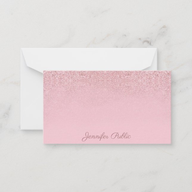 Carte De Correspondance Rose Gold Parties scintillant manuscrit Nom de scr (Devant)