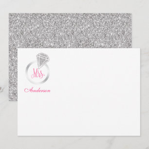 Carte De Correspondance Rose Mme Argent Parties scintillant Diamond Bague