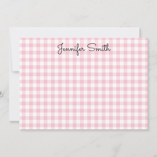 Carte De Correspondance Rose Pâle Petit Gingham Calligraphie Fantaisiste (Devant)